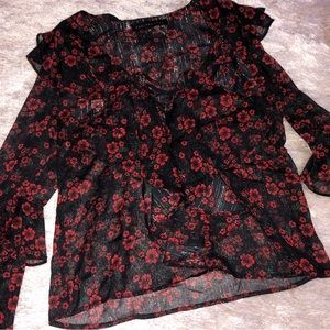 Women Rose Floral Bell Sleeves Regular Top main image 1